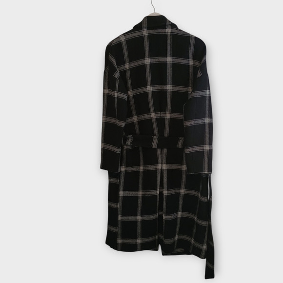 AllSaints Coat Women XS Black White Lara Check Wool Blend Italian Cloth Oversize - Picture 2 of 5